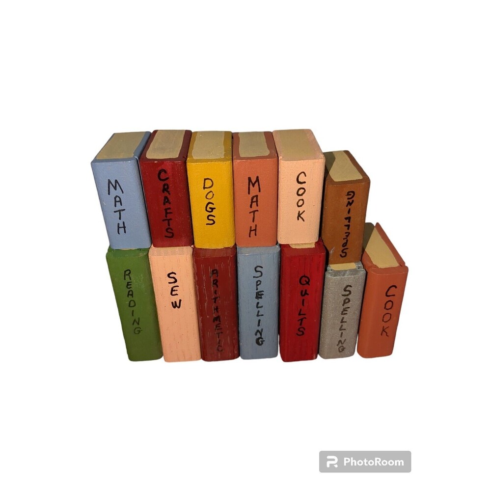 Minature Individual Wooden Books Lot 13 pcs  Craft Dollhouse 3 Sizes.